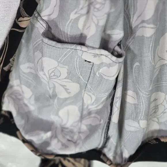 Porter & Ash Floral Bomber Jacket Black Tan Hibiscus FullZip Inner Pockets Large - Picture 8 of 14